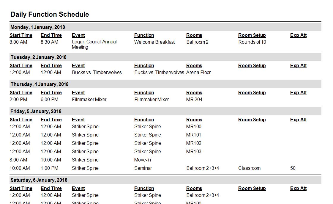How can I print a weekly event schedule? VenueOps